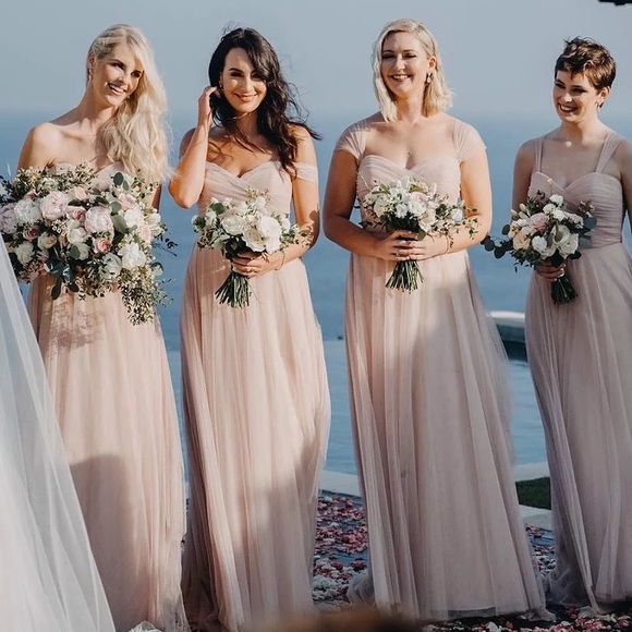 Jenny Yoo Julia Convertible Soft Blush Pale Pink Mesh Tulle Bridesmaid Dress 4 - Picture 3 of 7